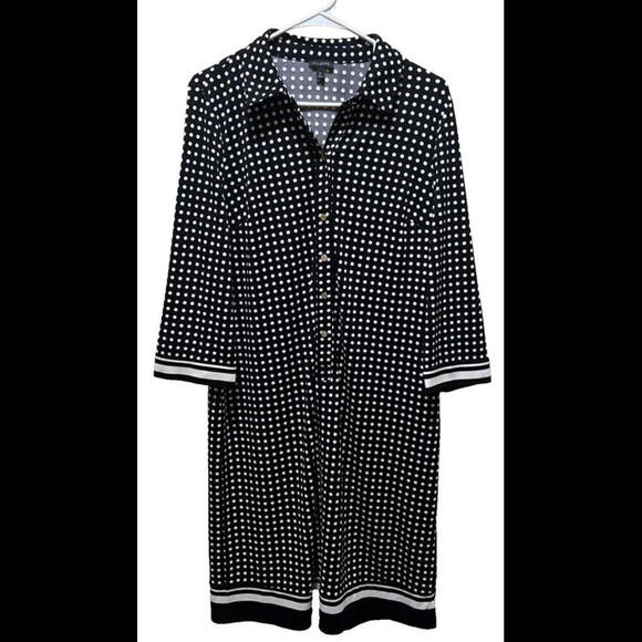 Talbots Medium Black & White Polka Dot Collared 3/4 Sleeve Shirt Dress‎ - Picture 1 of 3
